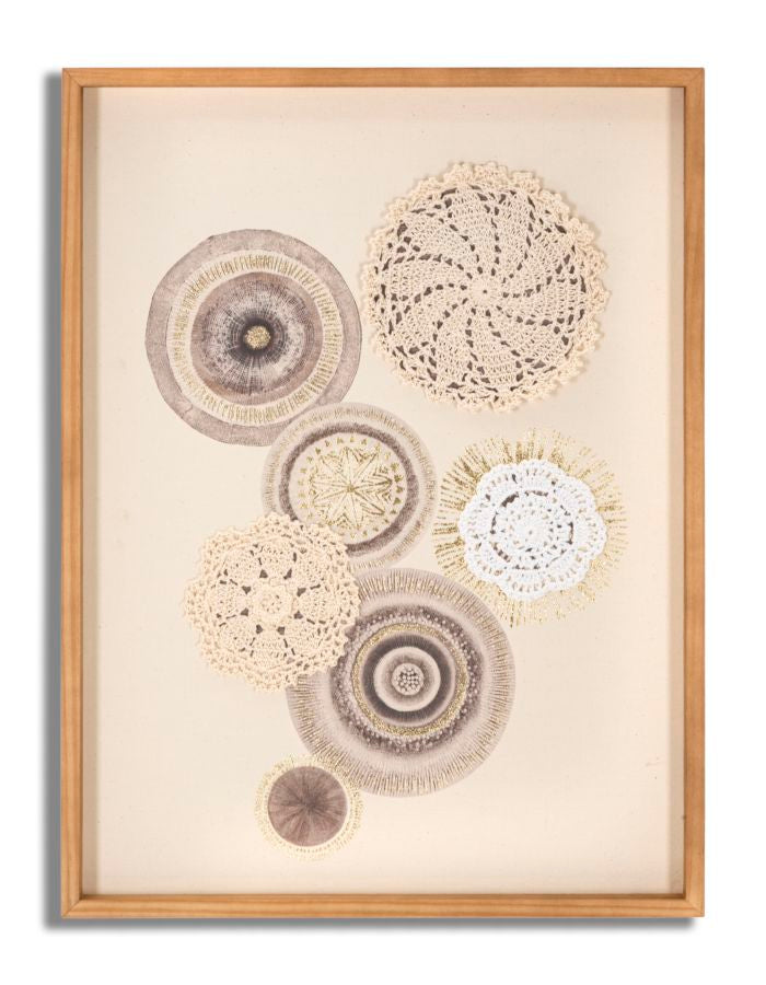 Panel decorativo Circlly, marco de madera, motivos geométricos, tonos cálidos