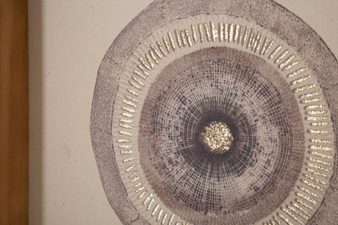 Panel decorativo Circlly, marco de madera, motivos geométricos, tonos cálidos