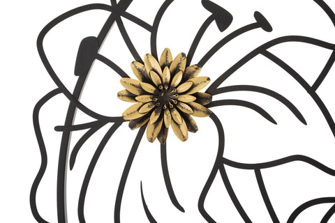 Panneau mural décoratif 3D fleurs cadre circulaire finitions dorées