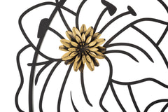 Panneau mural décoratif 3D fleurs cadre circulaire finitions dorées