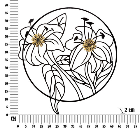 Panneau mural décoratif 3D fleurs cadre circulaire finitions dorées