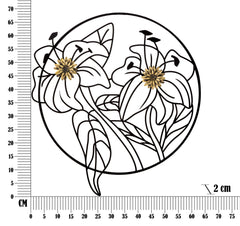 Panneau mural décoratif 3D fleurs cadre circulaire finitions dorées