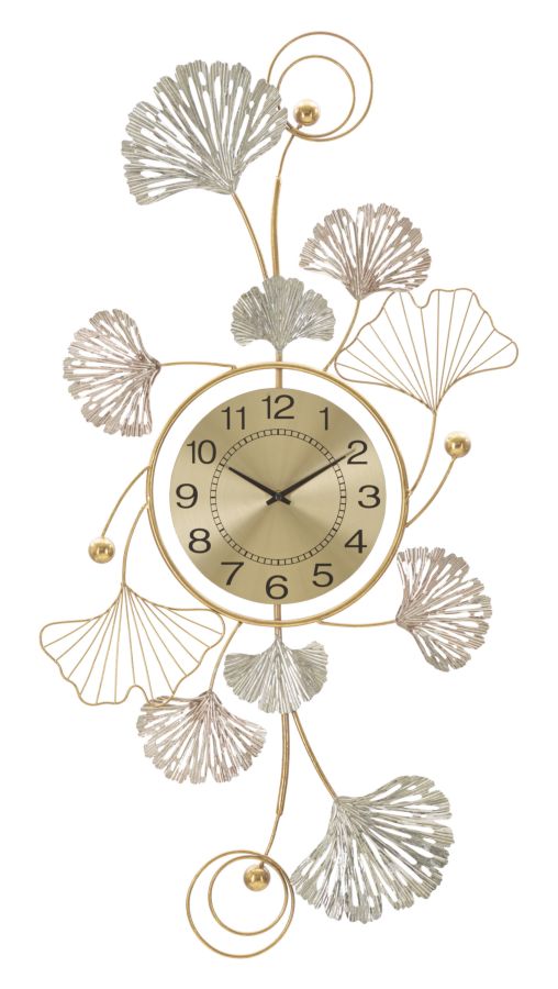 Horloge murale décorative avec feuilles et motifs abstraits