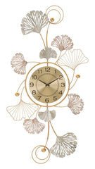 Horloge murale décorative avec feuilles et motifs abstraits
