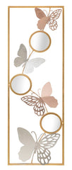 Panneau mural décoratif 3D papillons multicolores et miroirs ronds cadre rectangulaire