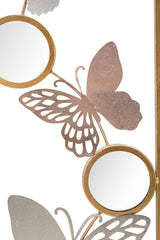 Panneau mural décoratif 3D papillons multicolores et miroirs ronds cadre rectangulaire