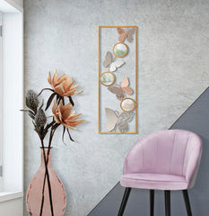 Panneau mural décoratif 3D papillons multicolores et miroirs ronds cadre rectangulaire