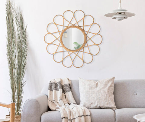 Miroir mural rond Almeria Rotin
