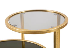 Table basse 2 niveaux Verre fumé et métal doré