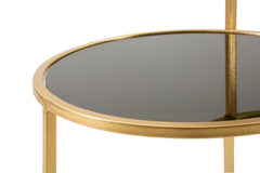 Table basse 2 niveaux Verre fumé et métal doré