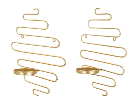 Ensemble de 2 porte-bougies muraux métal doré