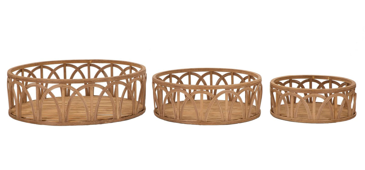 Plateaux ronds en rotin tressé ensemble 3 pcs