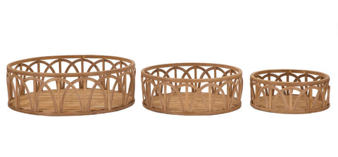 Plateaux ronds en rotin tressé ensemble 3 pcs