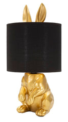 Lampe de table Lapin doré abat-jour tissu noir