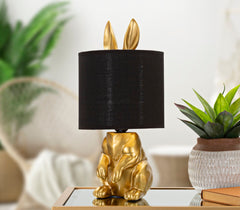 Lampe de table Lapin doré abat-jour tissu noir