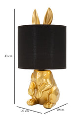 Lampe de table Lapin doré abat-jour tissu noir