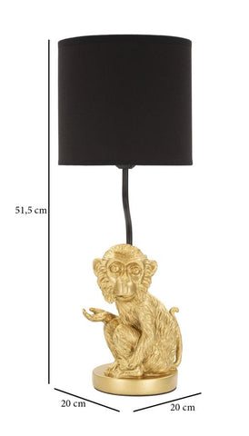 Lámpara de mesa Mono dorado pantalla Tela Negra