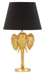 Lampe de table tête d'éléphant métal noir abat-jour tissu noir