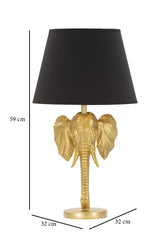 Lampe de table tête d'éléphant métal noir abat-jour tissu noir