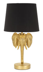 Lampe de table tête d'éléphant métal noir et abat-jour tissu noir