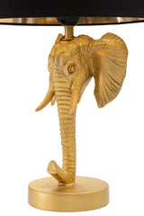 Lampe de table tête d'éléphant métal noir et abat-jour tissu noir