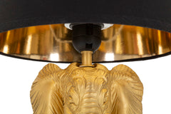 Lampe de table tête d'éléphant métal noir et abat-jour tissu noir
