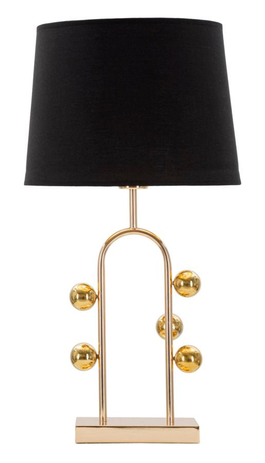Lámpara de mesa Bubble metal dorado pantalla tela negra