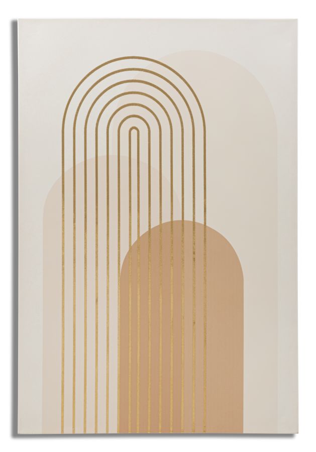 Impression sur toile abstraite avec cadre en bois tons chauds décorations dorées