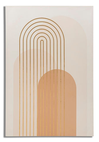Impression sur toile abstraite avec cadre en bois tons chauds décorations dorées
