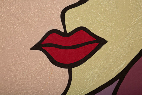 Impresión pintada doble cara Cubismo sobre lienzo con marco de madera colores vivos