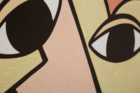Impresión pintada doble cara Cubismo sobre lienzo con marco de madera colores vivos