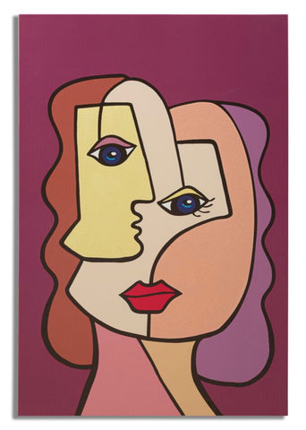 Impression murale visage cubisme cadre bois couleurs vives