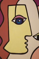 Impression murale visage cubisme cadre bois couleurs vives