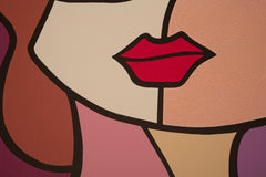 Impression murale visage cubisme cadre bois couleurs vives
