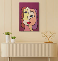 Impression murale visage cubisme cadre bois couleurs vives