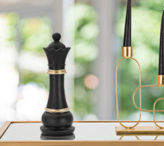 Sculpture Reine Échecs Noir et Or