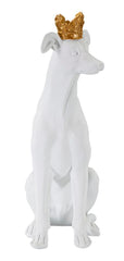 Statue de chien assis Blanc avec couronne Dorée