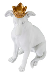 Statue de chien assis Blanc avec couronne Dorée