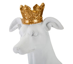 Statue de chien assis Blanc avec couronne Dorée