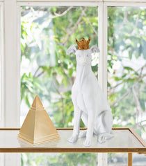 Statue de chien assis Blanc avec couronne Dorée
