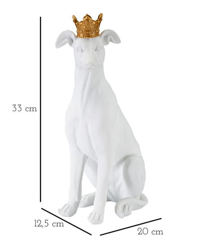 Statue de chien assis Blanc avec couronne Dorée