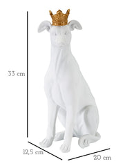 Statue de chien assis Blanc avec couronne Dorée