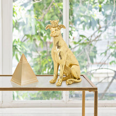 Statue de chien assis en Or avec couronne
