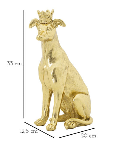 Estatua de perro sentado en oro con corona