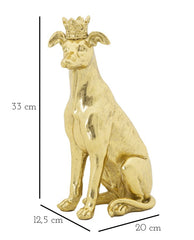Statue de chien assis en Or avec couronne