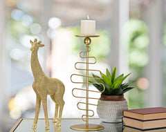 Statue Girafe debout dorée motif à carreaux