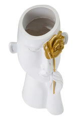 Vase visage orné d'une fleur dorée