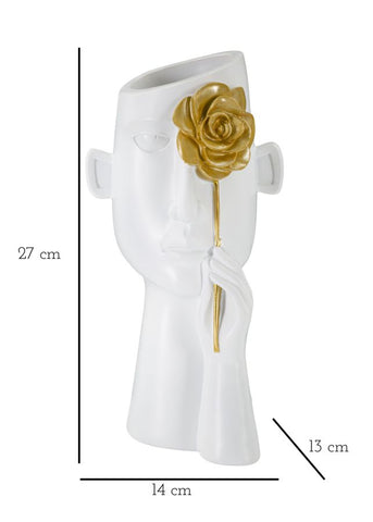 Vase visage orné d'une fleur dorée