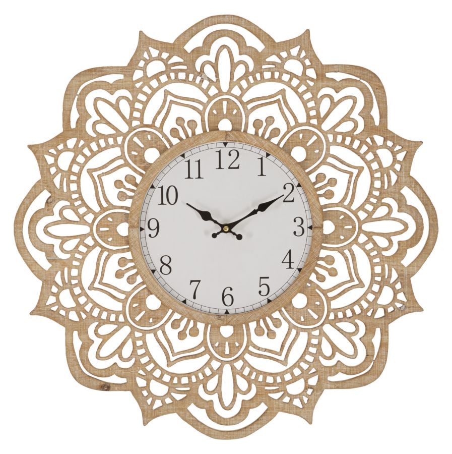 Reloj de pared tallado Ø 60 cm madera natural
