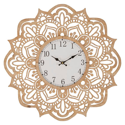 Reloj de pared tallado Ø 60 cm madera natural